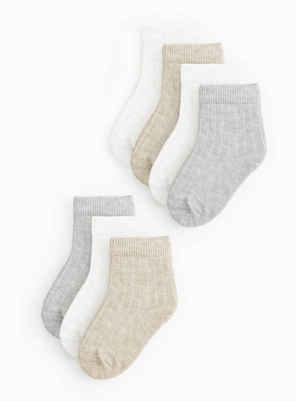 Plain Neutral Socks 7 Pack 12-24 months